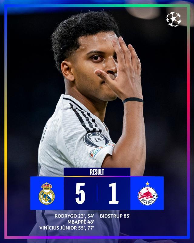 【欧冠】三叉戟齐发威，皇马主场5比1大胜萨尔茨堡